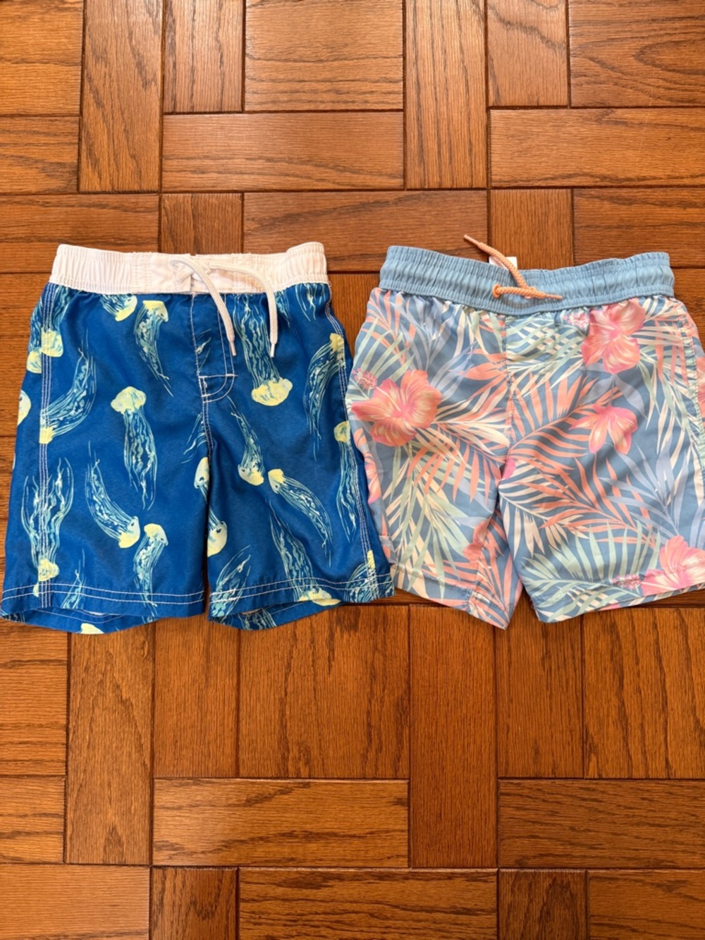 Old Navy Boys' Two-Pack Swim Shorts - Blue Jellyfish & Tropical Pastel Prints